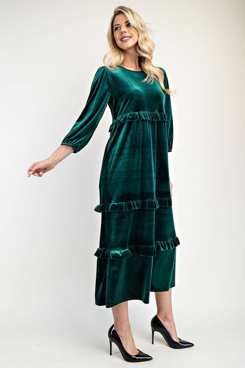 PLUS SIZE ELEGANT VELVET TIERED MODEST DRESS
