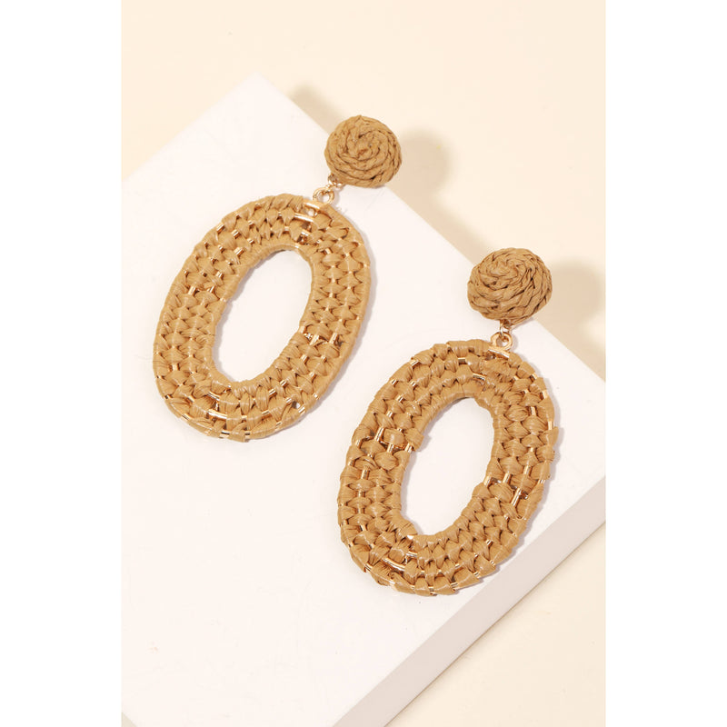 Raffia Braided Oval Hoop Drop Earrings