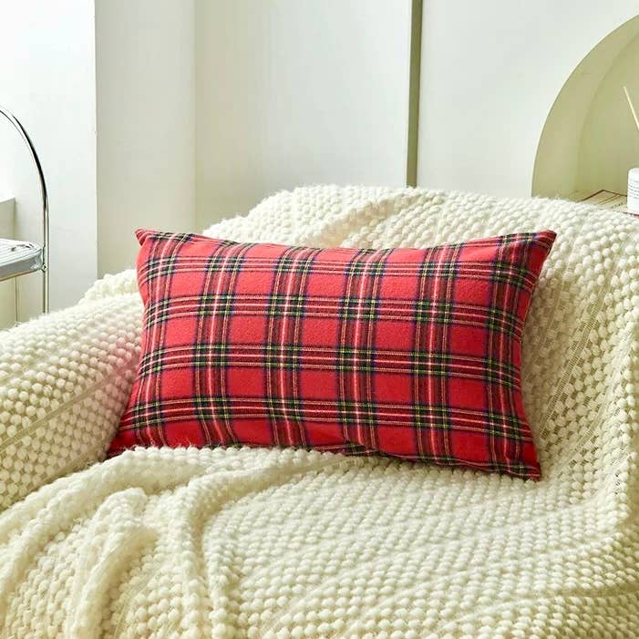 Christmas Plaid Throw Pillow Decorate 12"x20" Holiday Decor