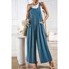 Button Detail Wide Leg Overall Pockets Jumpsuit