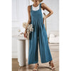 Button Detail Wide Leg Overall Pockets Jumpsuit