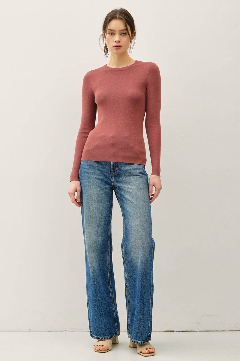 NEW COLOR-BASIC PULLOVER SOLID RIB KNIT