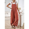 Button Detail Wide Leg Overall Pockets Jumpsuit