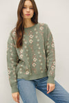 COZY FLORAL JACQUARD SWEATER TOP
