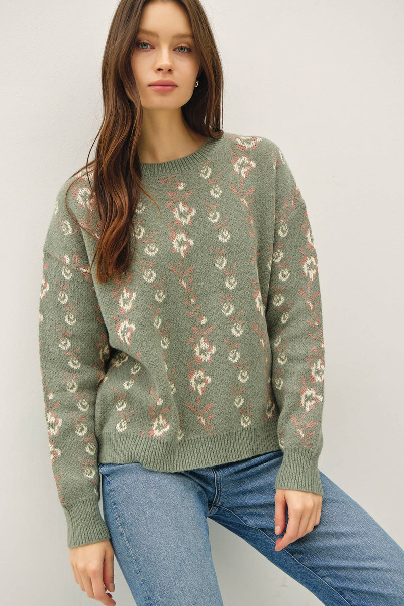 COZY FLORAL JACQUARD SWEATER TOP