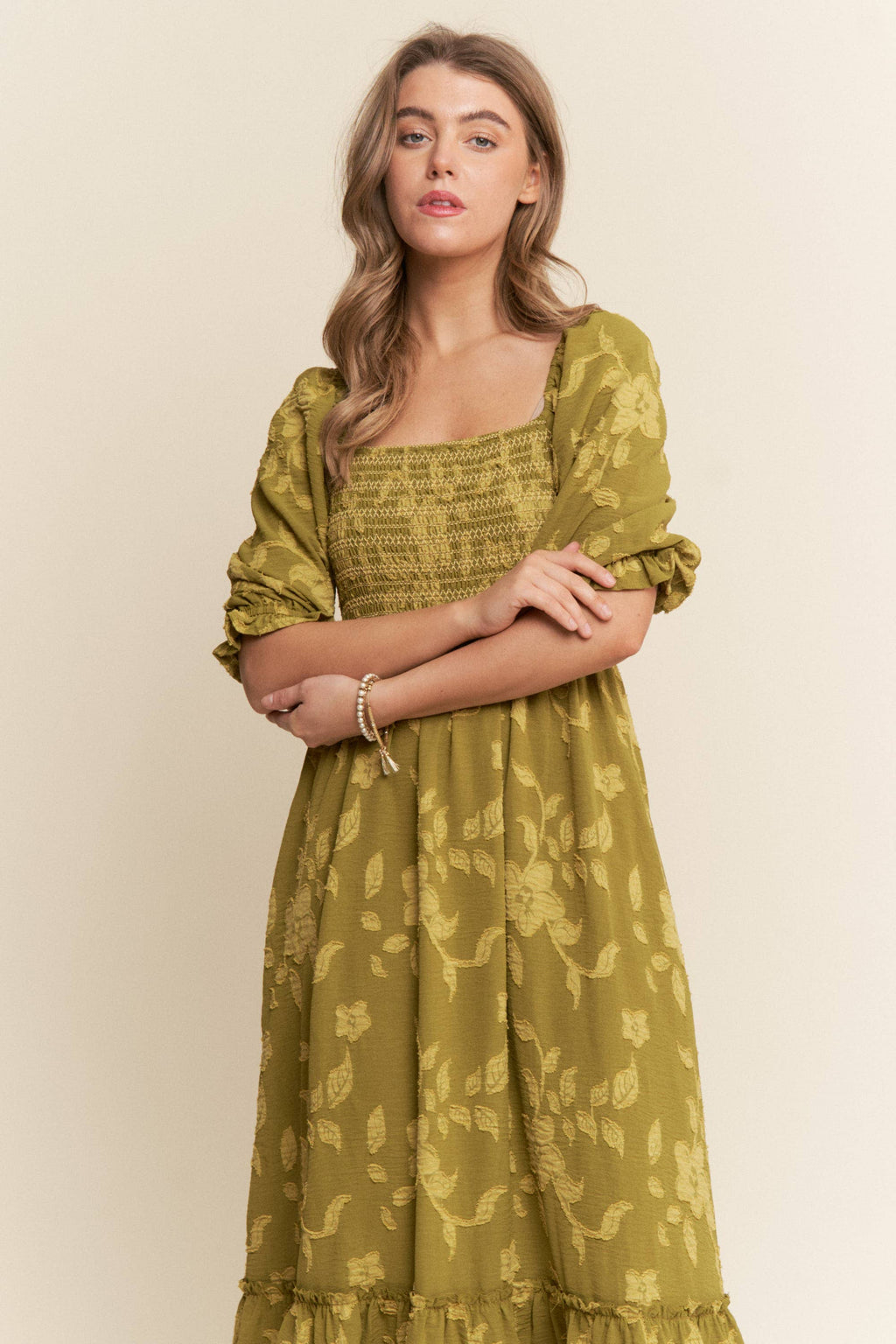 Floral Print Smocked Bodice Maxi Dress S-L
