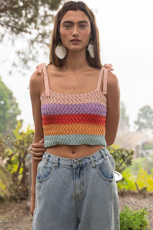 Tie-shoulder Sweater Crop Tank Top