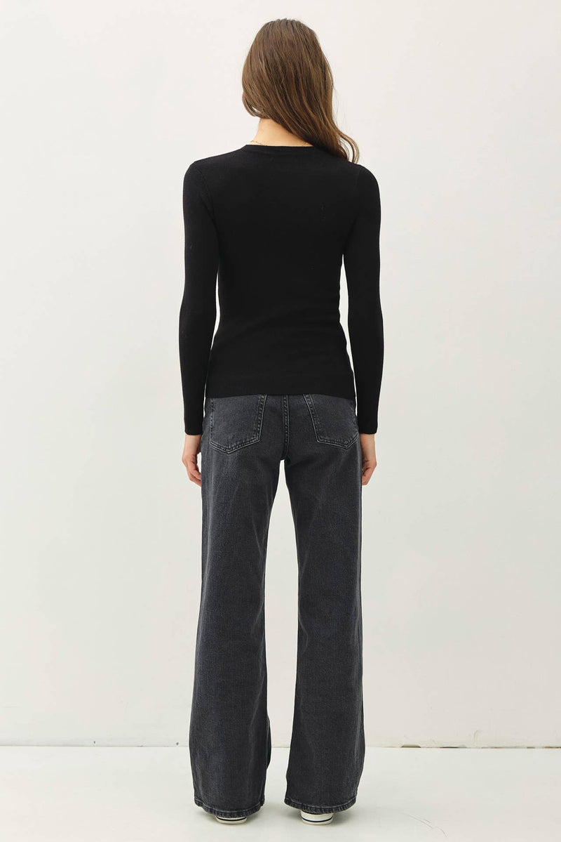 NEW COLOR-BASIC PULLOVER SOLID RIB KNIT
