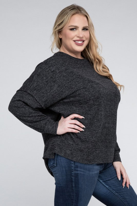 Plus Brushed Melange Drop Shoulder Sweater