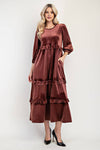 PLUS SIZE ELEGANT VELVET TIERED MODEST DRESS