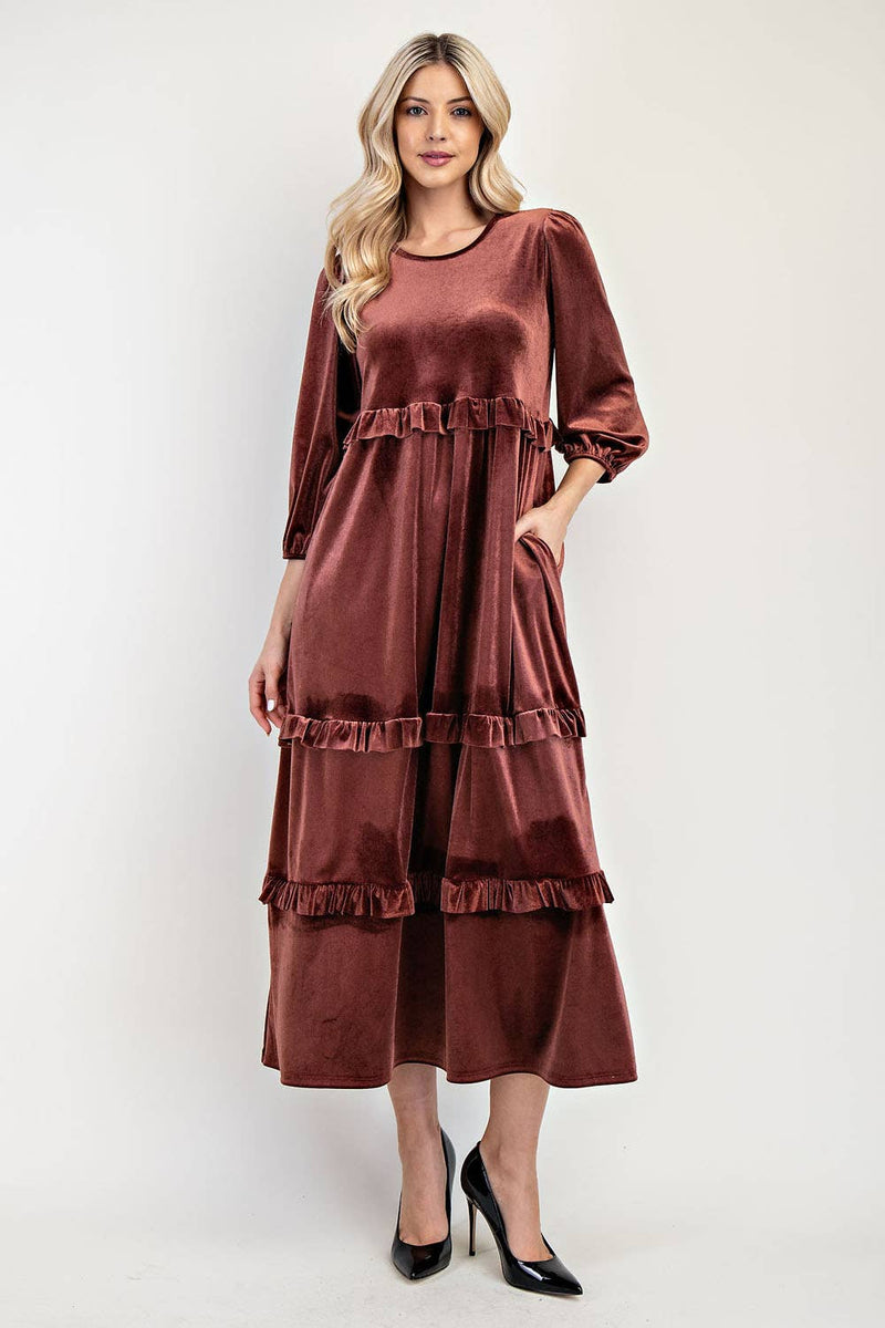 PLUS SIZE ELEGANT VELVET TIERED MODEST DRESS