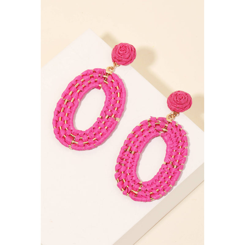 Raffia Braided Oval Hoop Drop Earrings
