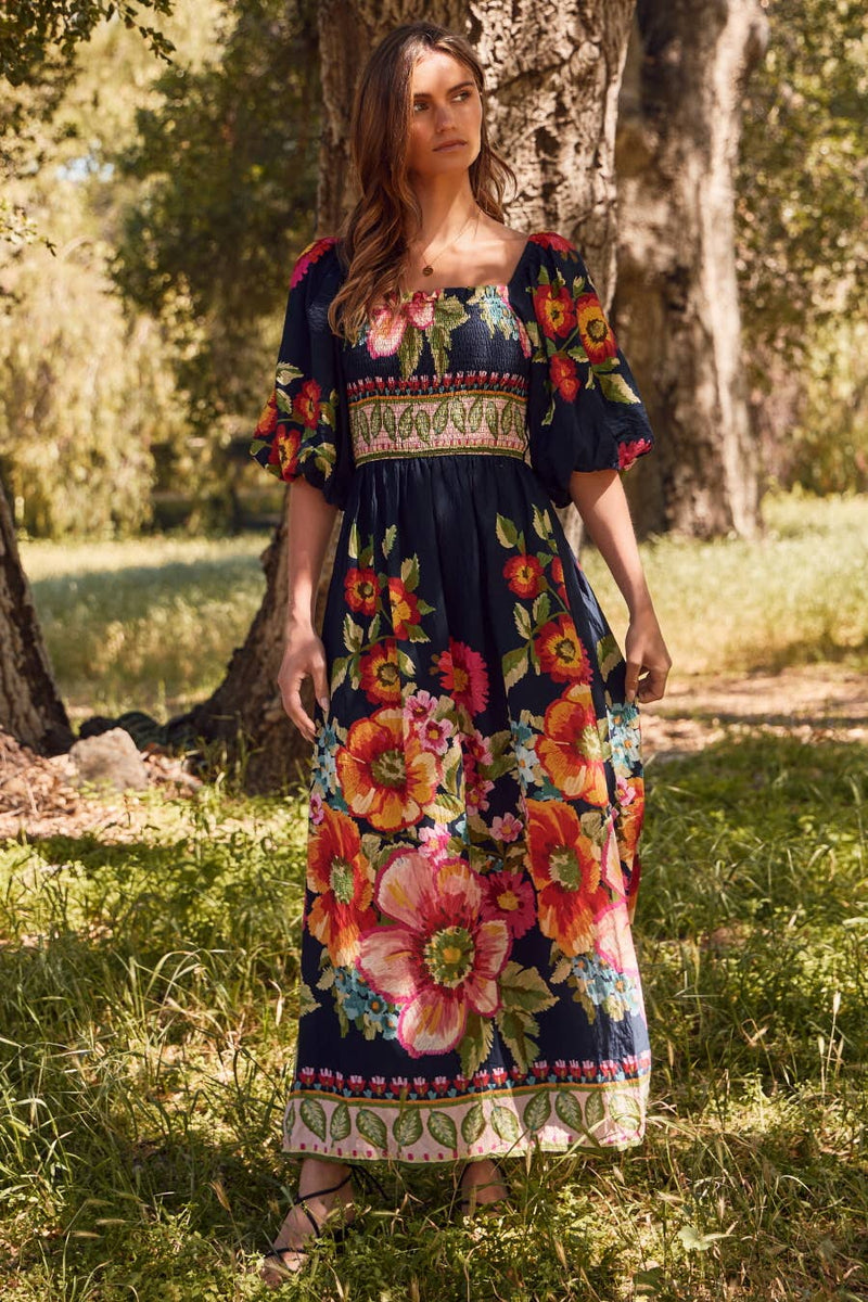 Floral Border Printed Maxi Dress