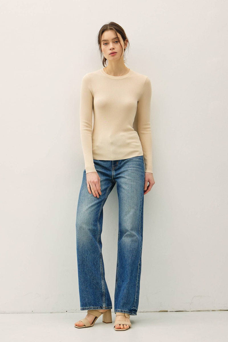 NEW COLOR-BASIC PULLOVER SOLID RIB KNIT