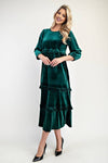 PLUS SIZE ELEGANT VELVET TIERED MODEST DRESS