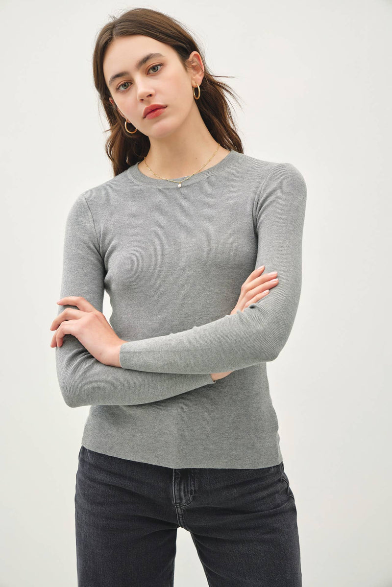 NEW COLOR-BASIC PULLOVER SOLID RIB KNIT