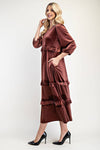PLUS SIZE ELEGANT VELVET TIERED MODEST DRESS