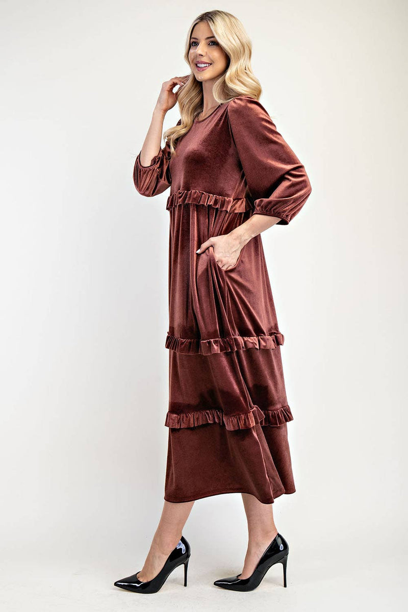 PLUS SIZE ELEGANT VELVET TIERED MODEST DRESS