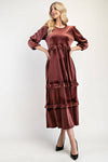 PLUS SIZE ELEGANT VELVET TIERED MODEST DRESS