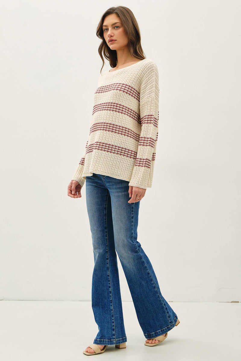 OVERSIZED STRIPE LONG SLEEVE KNIT SWEATER  (Copy)