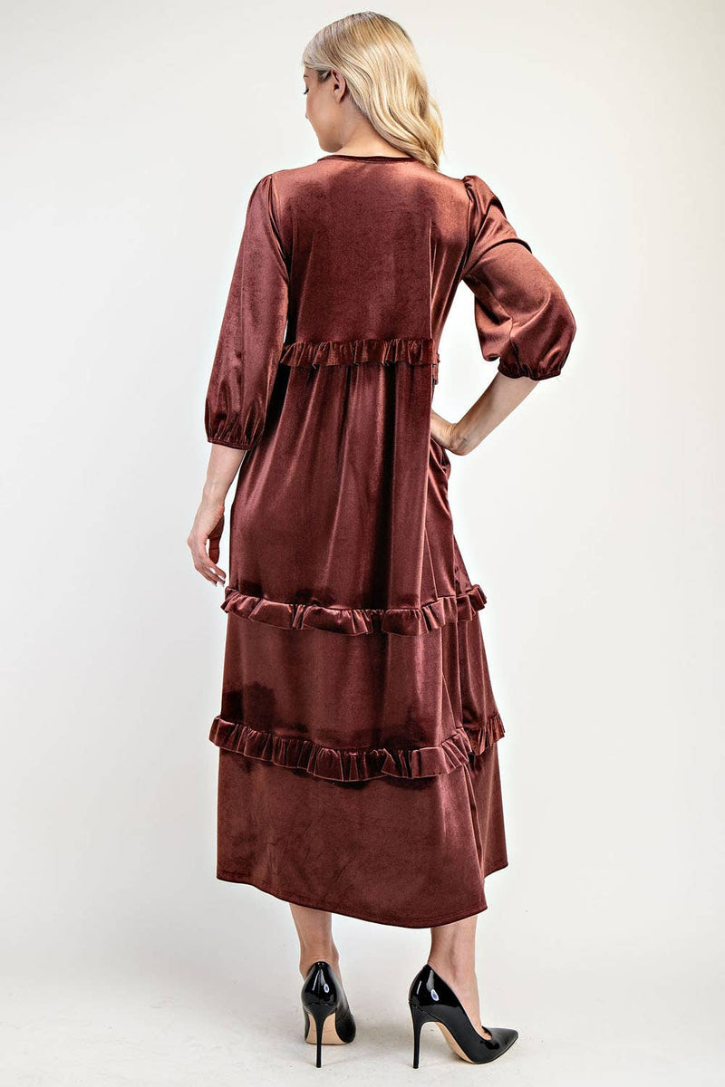 PLUS SIZE ELEGANT VELVET TIERED MODEST DRESS