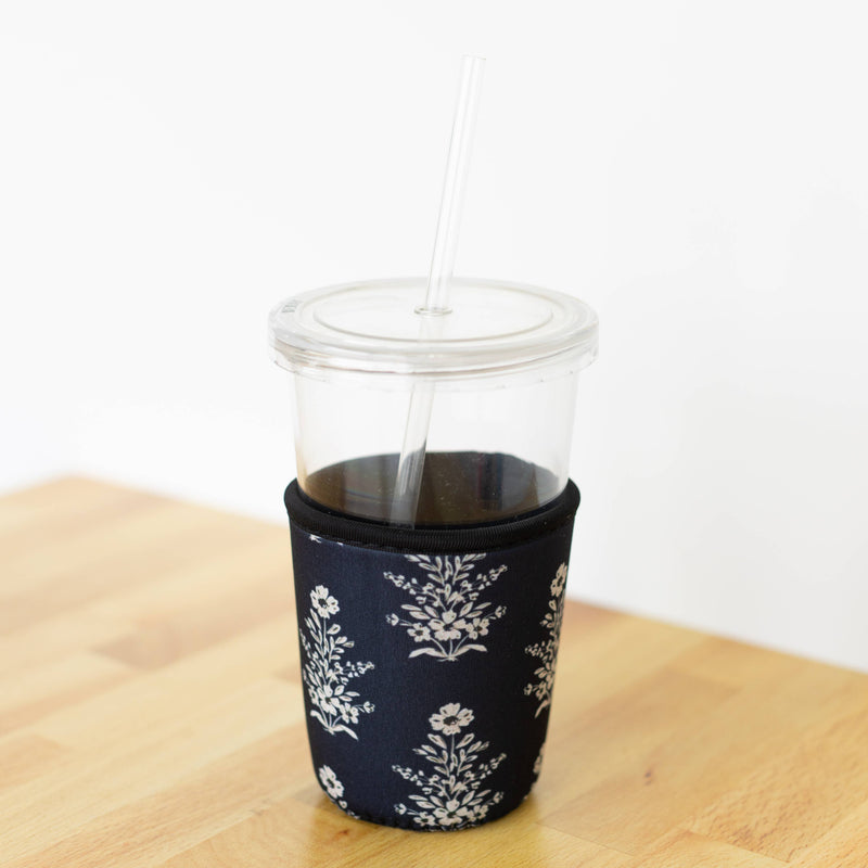 Midnight Damask Drink Sleeve Iced Coffee Koozie, Drink Cover