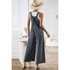 Button Detail Wide Leg Overall Pockets Jumpsuit