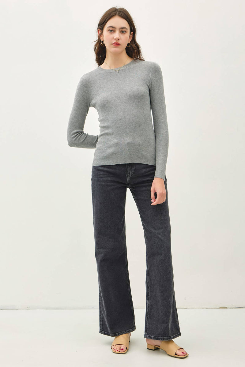 NEW COLOR-BASIC PULLOVER SOLID RIB KNIT