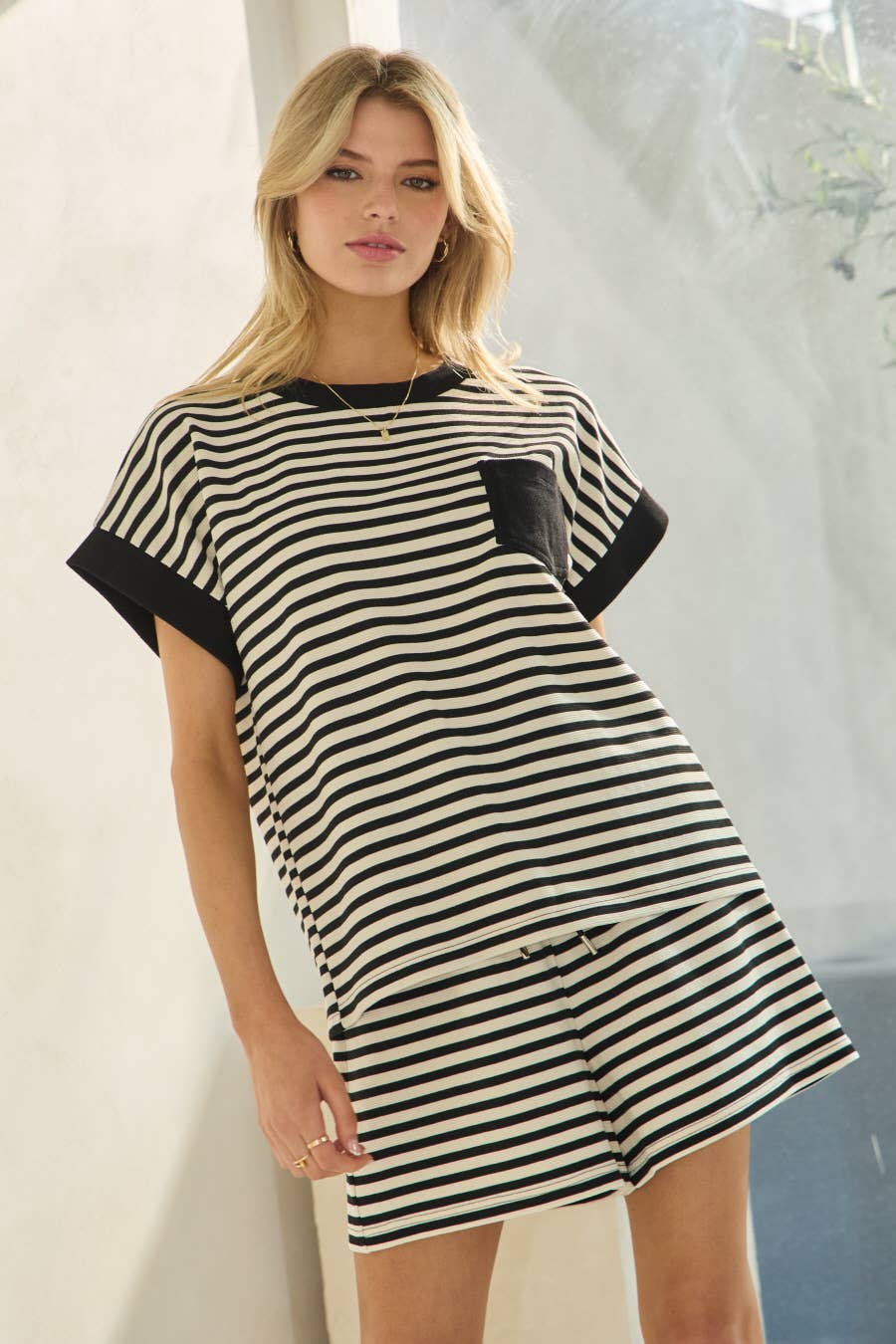 Plus Ottoman Striped Top And Shorts Set