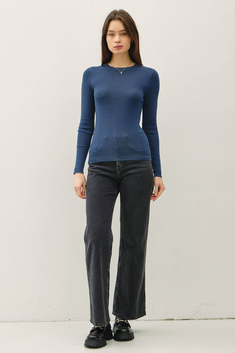 NEW COLOR-BASIC PULLOVER SOLID RIB KNIT