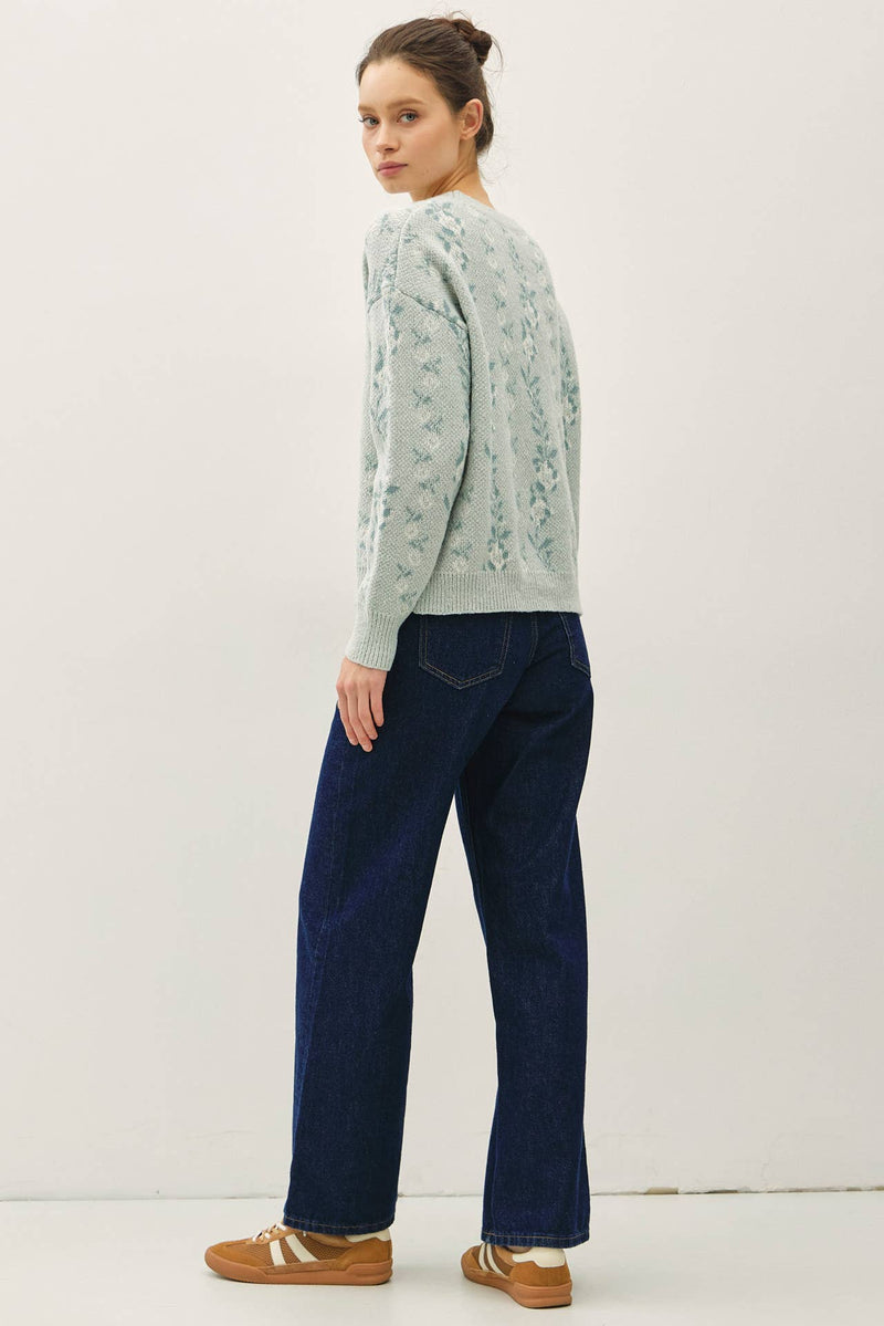 COZY FLORAL JACQUARD SWEATER TOP