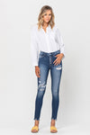 HIGH RISE PATCHED BUTTON UP RAW HEM ANKLE SKINNY - In Bloom Boutique 