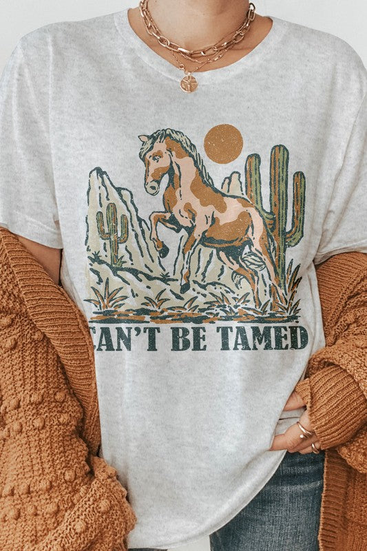 Cant Be Tamed Western Horse Graphic Tee - In Bloom Boutique 