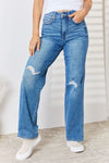 Judy Blue Full Size High Waist Distressed Straight-Leg Jeans (Online Only)