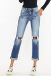 Kancan High Waist Distressed Hem Detail Cropped Straight Jeans (Online)