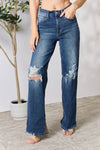 Judy Blue Full Size High Waist 90's Distressed Straight Jeans