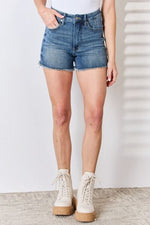 Judy Blue Full Size Tummy Control Fray Hem Shorts (Online Only)
