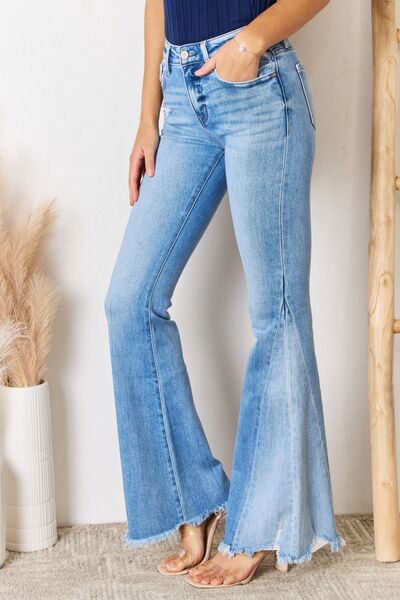 Kancan Mid Rise Raw Hem Flare Jeans (Online Only)