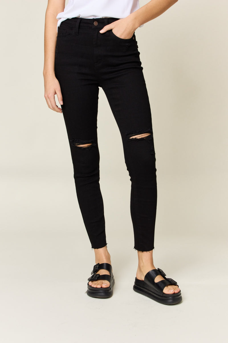 Judy Blue Full Size Distressed Tummy Control High Waist Skinny Jeans (Online Only)