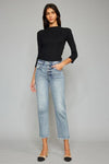 Kancan High Waist Button Fly Raw Hem Cropped Straight Jeans (Online Only)