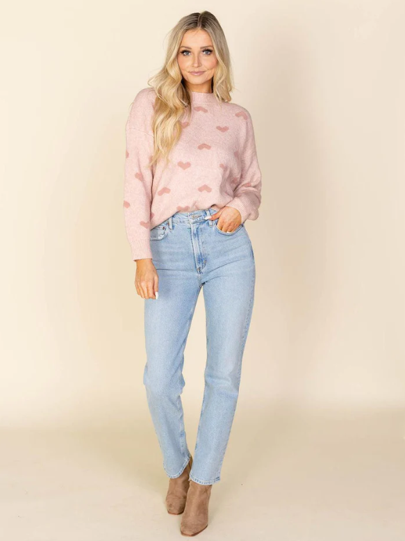 Soft Long Sleeve Hearts Sweater - In Bloom Boutique 