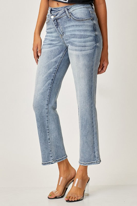 Risen High Rise Crossover Straight Jean - In Bloom Boutique 