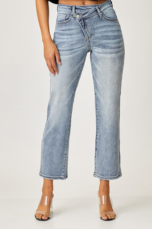 Risen High Rise Crossover Straight Jean - In Bloom Boutique 