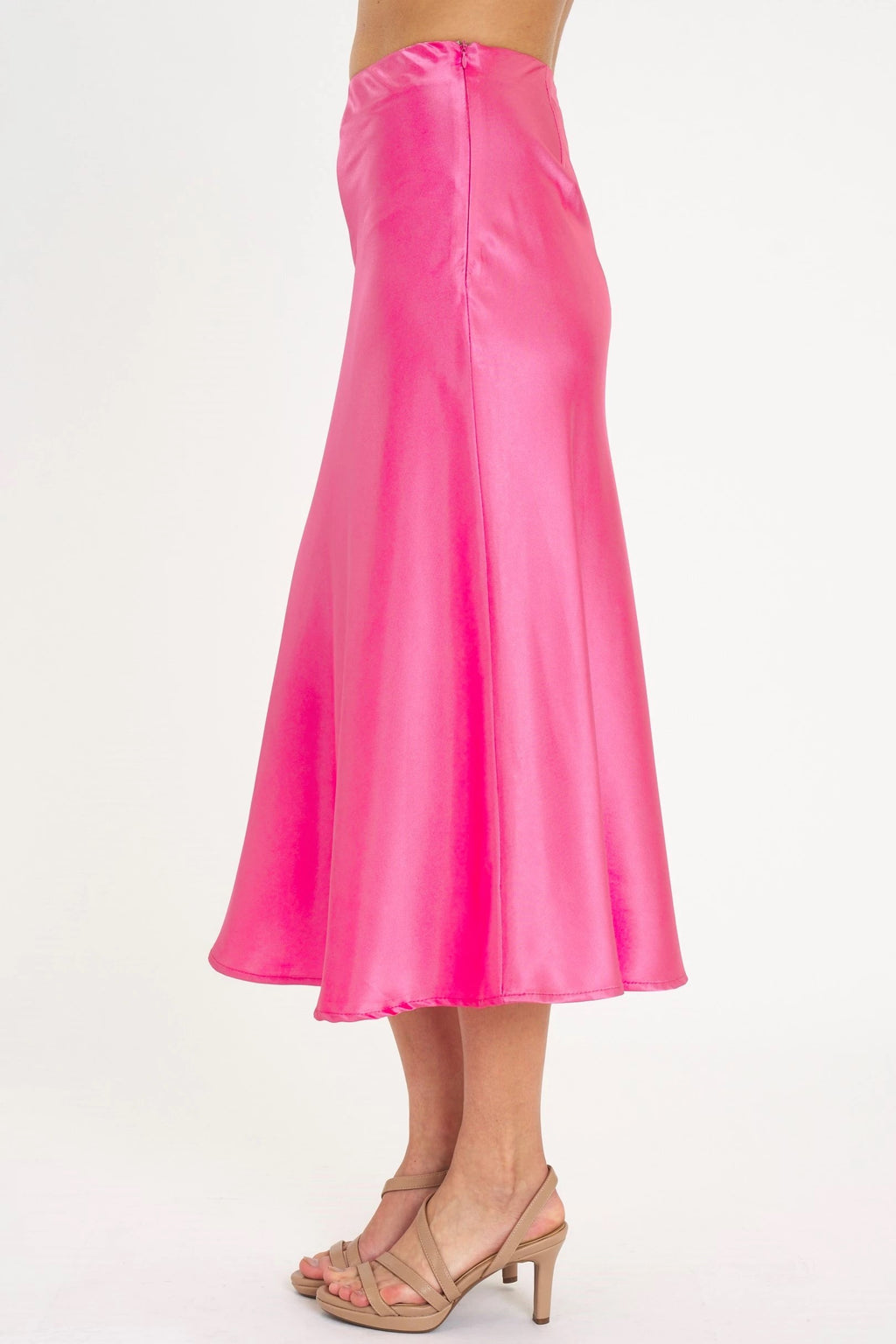 Satin Fitted Midi Skirt - In Bloom Boutique 