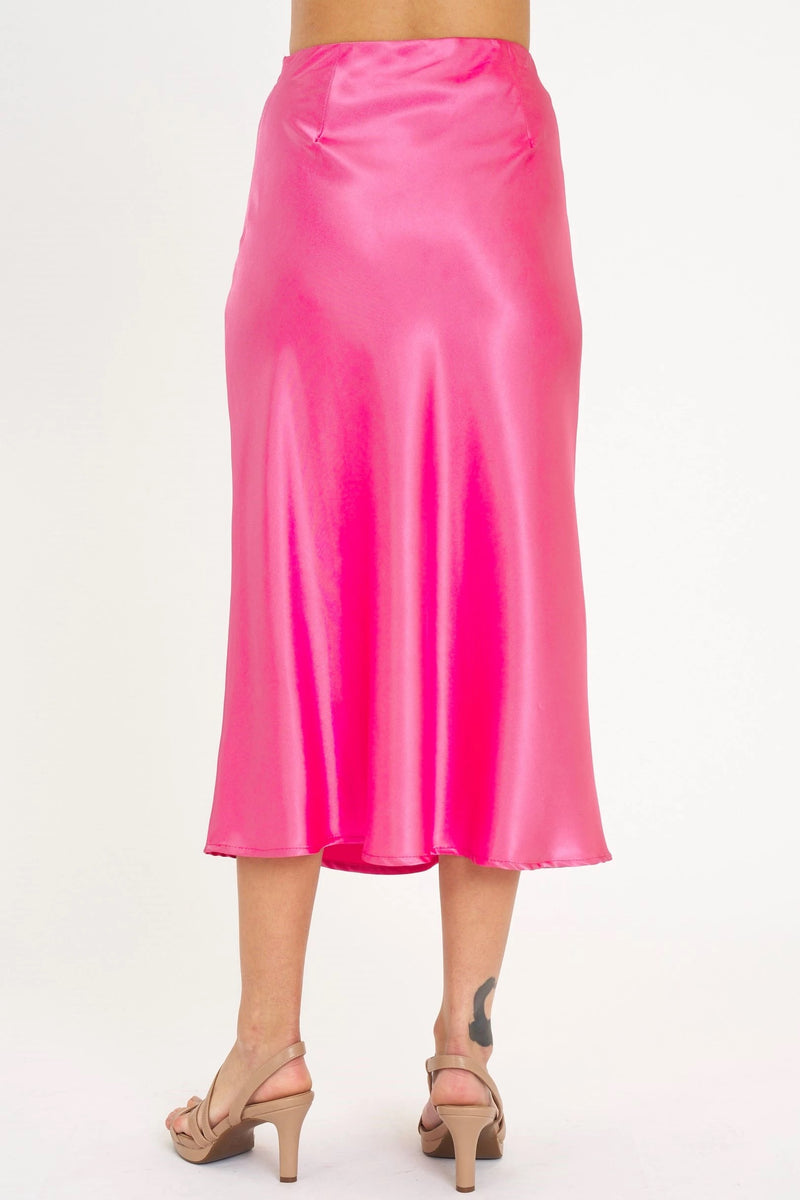 Satin Fitted Midi Skirt - In Bloom Boutique 