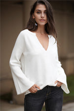 Bell Sleeve V-Neck Sweater - In Bloom Boutique 
