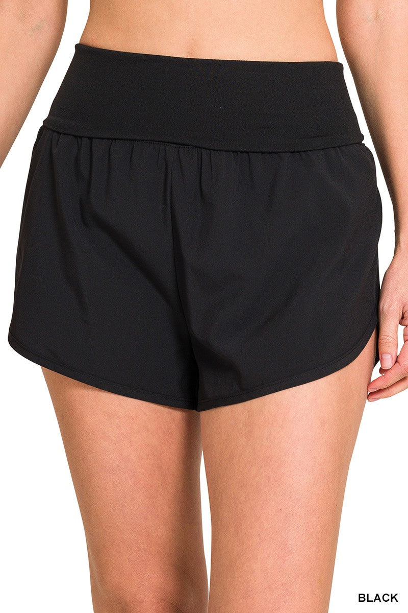 High Waisted Band Fold Over Shorts - In Bloom Boutique 