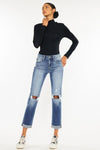 Kancan High Waist Distressed Hem Detail Cropped Straight Jeans (Online)