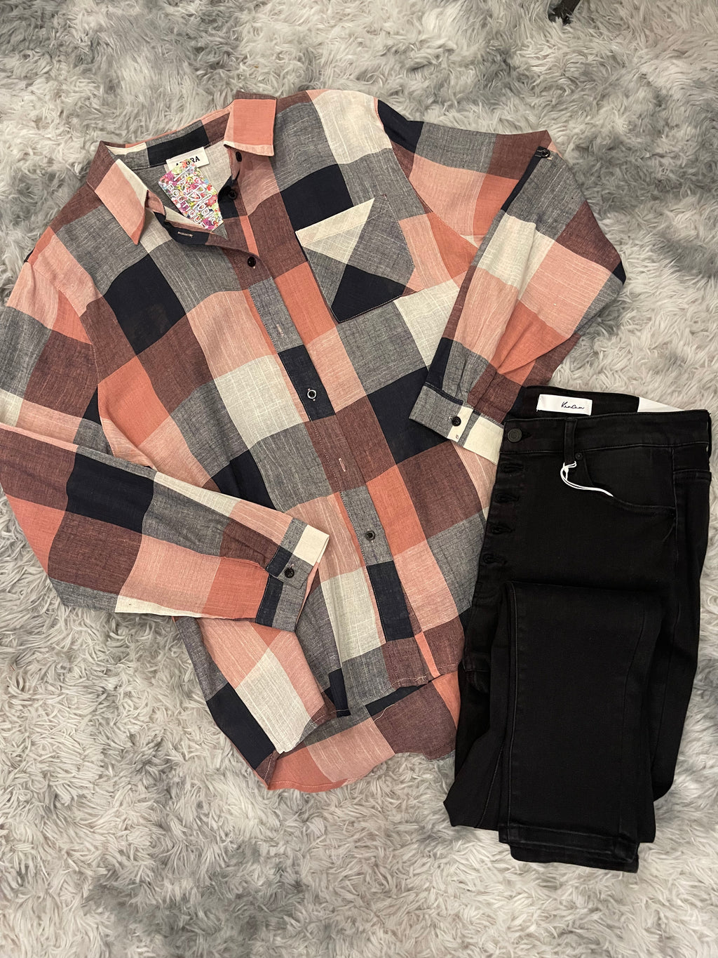 Curvy Plaid Button Top - In Bloom Boutique 